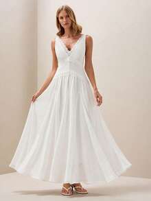Briarwyn Women's Solid Color Minimalist Casual Lace Sleeveless Dress - White - View 1