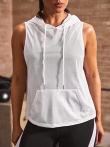 Powerista Sweatshirt Olahraga Putih Musim Semi/Panas Longgar Nyaman dari Kain Jala Elastis Ringan dengan Tudung dan Tali Serut - Putih - View 1