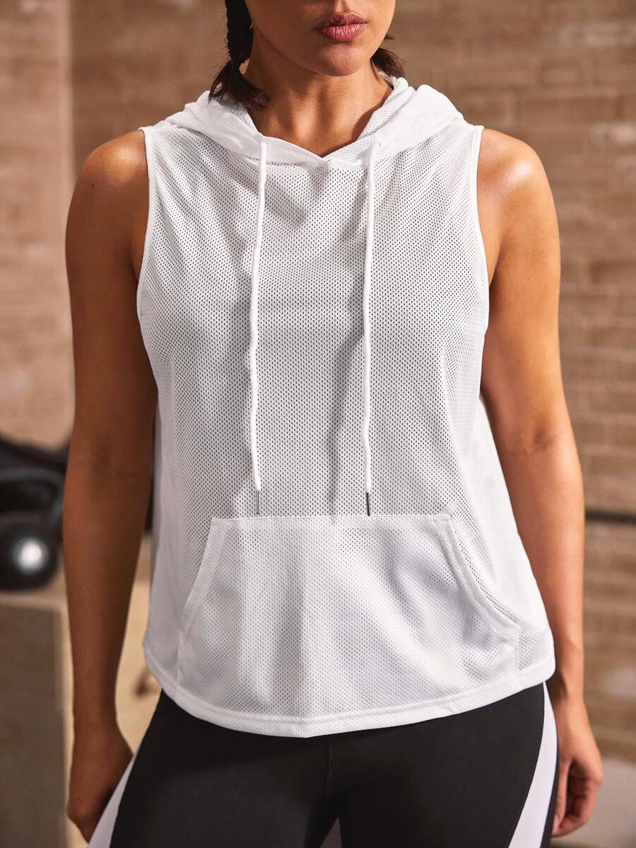 Powerista Sweatshirt Olahraga Putih Musim Semi/Panas Longgar Nyaman dari Kain Jala Elastis Ringan dengan Tudung dan Tali Serut - Putih - View 1