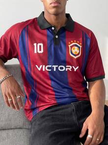 Aesthetic Post Men's Fashionable Versatile Letter Print Polo Shirt With Button Half Placket, Sports Style, Gym - Multicolor - View 7