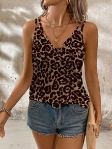 EMERY ROSE Casual Leopard Print Pattern Plus Size Camisole And Tank Top Suitable For Summer - Multicolor - View 4