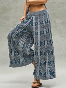 Bohemela Vintage Mixed Yarn Knitted Sweater & Pants Set - Blue and White - View 3