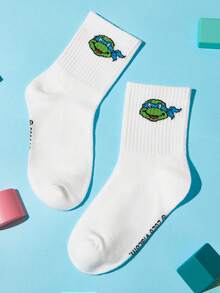 TEENAGE MUTANT NINJA TURTLES | SHEIN 4雙兒童棉質軟透吸濕管襪，忍者龜卡通圖案，加強腳趾與腳跟，耐穿，男女通用，適合四季，適用於學校與戶外活動 - 白色 - 查看 4