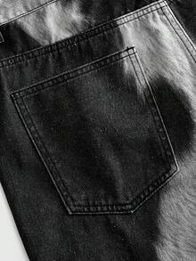 ROMWE MEN Men's Contrast Color Pocket Loose Casual Denim Shorts - Black - View 5