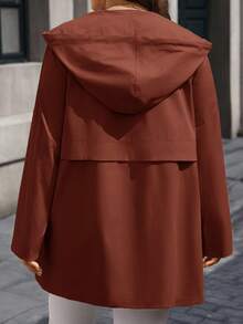 Rosumi Plus Size Spring/Autumn Casual Solid Color Hooded Trench Coat Jacket - Rust Brown - View 2