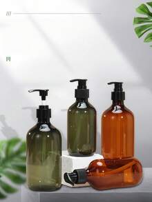 2PCS 300ml PET Round Shoulder Pump Bottle Tea Green Shampoo Lotion Dispenser For Bathroom Salon Travel Refillable Container - black - View 2