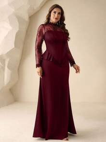 Coutiva Plus Size Formal Evening Gown (Heavily Embellished) - Burgundy - View 4