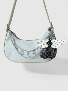 ROMWE Anime 1 Korean Simple Black And White Polka Dot Wing Sound Symbol Silver Note Handmade Chain DIY Keychain Bag Pendant, Women's Daily Wear Holiday Gifts - Black and White - View 2