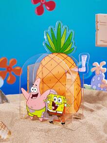 SpongeBob SquarePants | SHEIN 卡通鳳梨屋透明壓克力桌面收納盒，可愛桌面儲物盒，適用化妝刷、文具與化妝品，適合女孩、學生與上班族 - 彩色 - 查看 2