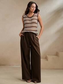 Anewsta Hollow Out Eyelet Contrast Color Knit Vest - Multicolor - View 6