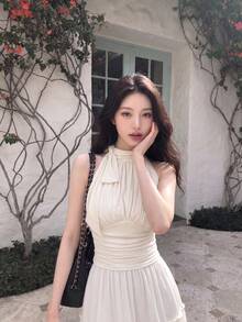 SHEIN MOD Chân váy dài Boho bèo nhún, cạp giấy, viền bèo, gấu bèo nhún - Màu be - Xem 7