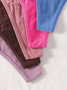 SHEIN 5 piezas Bragas tipo tanga sexys de punto acanalado sin costuras cómodas y básicas de color liso para mujer talla grande - Multicolor - Ver 7