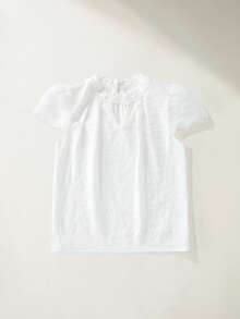 Maija Kids Maija Kids 1 chiếc áo sơ mi ngắn tay ren dệt tinh tế, thoải mái, đa năng, phong cách thanh lịch thường ngày cho bé gái trẻ, phù hợp mặc hàng ngày, đi học, du lịch, tụ tập, tiệc lễ hội, mùa xuân và mùa hè - trắng - Xem 2