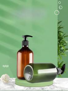 2PCS 300ml PET Round Shoulder Pump Bottle Tea Green Shampoo Lotion Dispenser For Bathroom Salon Travel Refillable Container - black - View 6