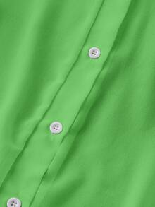 Franclia Turn-Down Collar Basic Sheer Solid Color Minimalist Shirt - Green - View 5