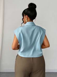 Maweii Blusa elegante de talla grande con diseño romántico y hebilla de metal estilo francés para ir al trabajo - Azul - Ver 6