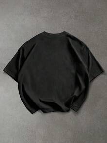 ROMWE MEN Street Life 男士 Techwear 分割線條 T-shirt - 黑色 - 查看 2