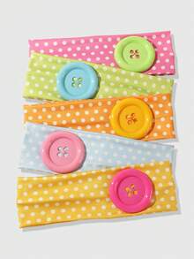 ROMWE Anime 5Pcs Retro Y2K Polka Dot Contrasting Color Big Button Girl Headband, Sweet And Cute Style, Suitable For Women's Hair Accessories For Daily And Sports - Multicolor - View 4