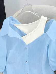 GlowEve CURVE 大码女式夏季休闲通勤时尚撞色二合一衬衫 - 彩色 - 查看 3