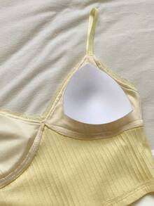 Comfortcana 女款夏季休閒對比蕾絲螺紋細肩帶背心 - 黃色 - 查看 4