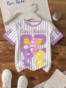 SHEIN X Care Bears 青少年女孩條紋熊圖案短袖T恤 - 白色 - 查看 3