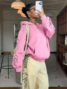 Muchica Women's Pink Hooded Embroidered Long Sleeve Sweatshirt - Pink - View 4