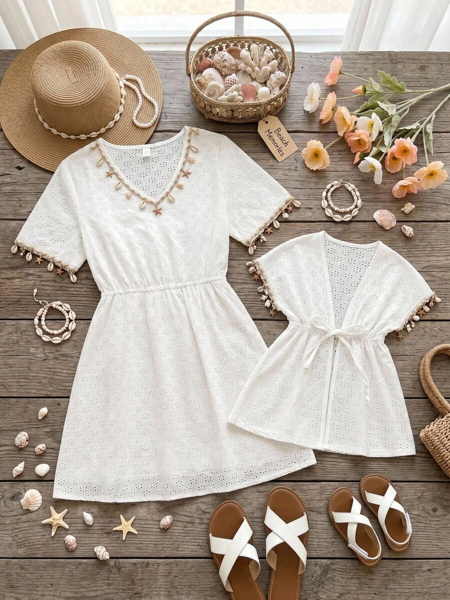 SHEIN Young Girl Solid Color Dolman Sleeve Loose Casual Cover-Up - White - View 1