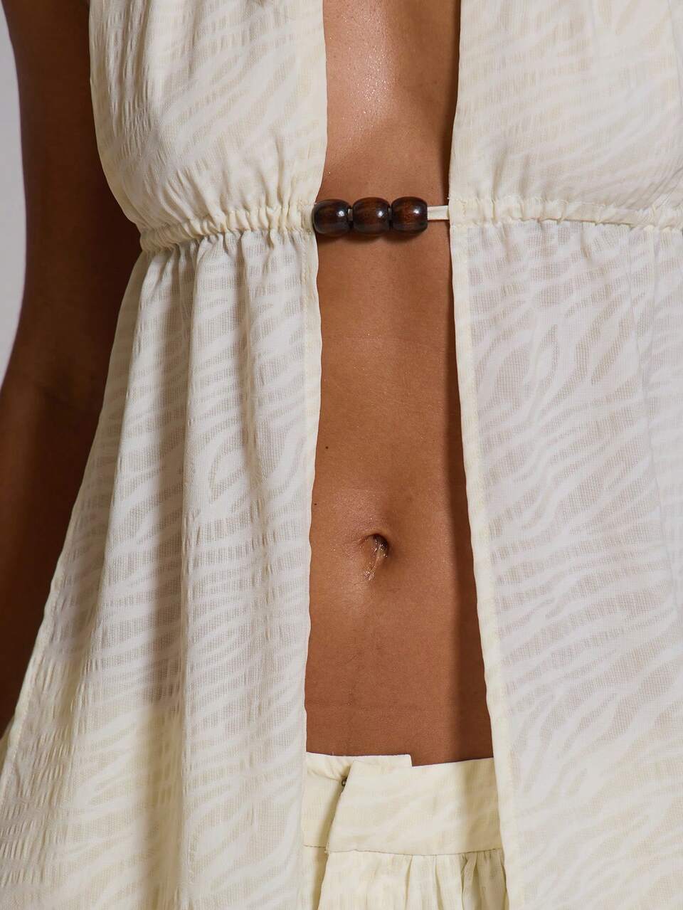 White Jersey Deep Plunge Neckline Draped Scarf Halterneck Top