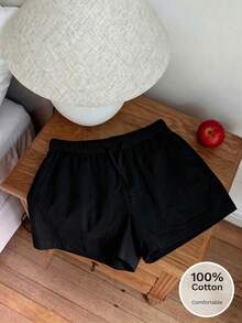 SHEIN Pantalones cortos casuales versátiles de unicolor para niñas preadolescentes en verano - Negro - Ver 3