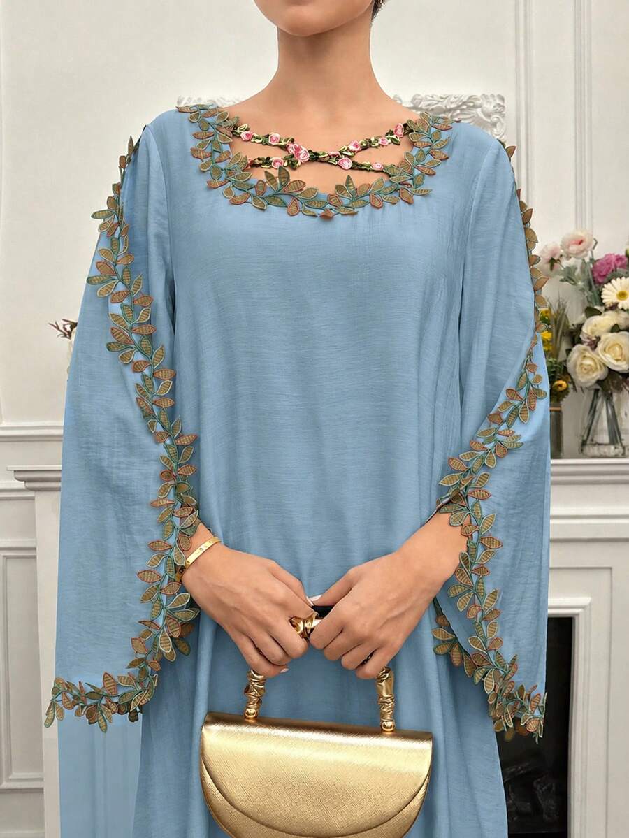 Yasmyna 女款刺繡貼花阿拉伯式洋裝 - 藍色 - 查看 1