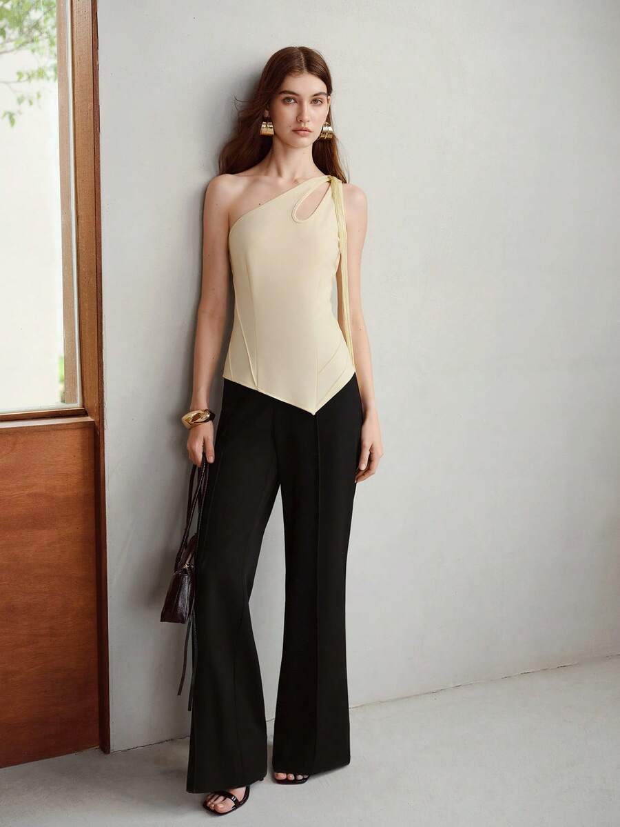 MOTF PREMIUM PANTALONES LARGOS DE PIERNA RECTA CON PLIEGUES Y DRAPEADO TIPO PALILLO PARA USO DIARIO EN OFICINA Y DESPLAZAMIENTOS PRIMAVERA/VERANO - Negro - Ver 1