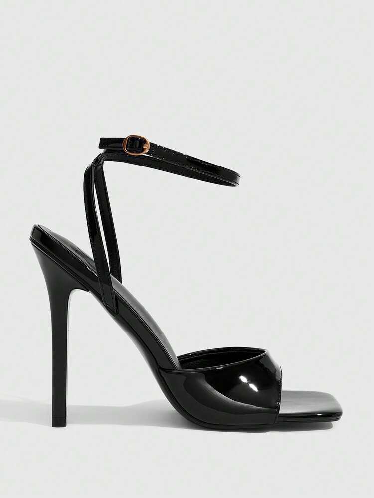 CUCCOO SZL Women's High-Heeled Sandals 11CM Square Head Open-Toed Fish Mouth Kitten Heel Solid Color Black High Heels Easy To Wear Cross-Strap One-Word Buckle Sexy Versatile Elegant Stiletto High Heels Suitable For Daily Commuting/Beach/Party Women's Shoes