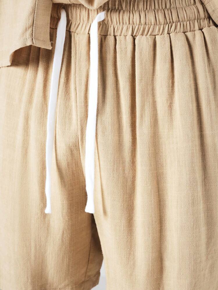 Pantalones cortos con cordón de aspecto de lino con cintura elástica fruncida para vacaciones de verano y uso casual