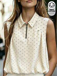 SHEIN Áo không tay tối giản in họa tiết chấm bi dành cho nữ, thích hợp mặc hàng ngày. - Màu be - Xem 1