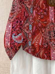 Linhara Plus Size Women's Solid Color Round Neck Double Layer Sleeve Short Sleeve Casual Boho Shirt, Pleated Summer Holiday Top Vacation Club Tops Pink - Multicolor - View 5