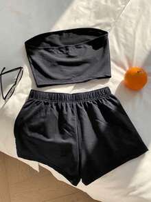 Comfortcana Bộ 2 món họa tiết hoa phong cách thường ngày mùa hè, 95% cotton, phù hợp cho mùa hè - màu đen - Xem 2