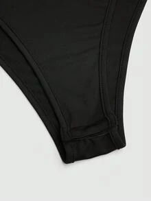 Sweetra Bodysuit nữ size lớn phong cách Âu Mỹ, cổ yếm hở lưng, đính dây xích kim loại trang trí kèm vòng cổ choker kim loại - màu đen - Xem 5