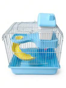 Blue Hamster Cage - Dual-Purpose Portable Carrier (Includes Daily Essentials) - Deluxe Two-Tier Hamster Villa & Mini Castle - Blue - View 10