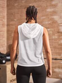 Powerista Sweatshirt Olahraga Putih Musim Semi/Panas Longgar Nyaman dari Kain Jala Elastis Ringan dengan Tudung dan Tali Serut - Putih - View 3