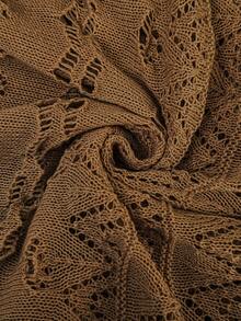 Elaquor Plus Size Contrast Trim Short Sleeve Hollow Out Knit Cardigan Fall - Rust Brown - View 7