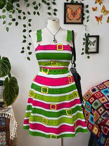 Sunspun Plus Size Women's Spring/Summer Multi-Color Patchwork Strappy Dress - Multicolor - View 7
