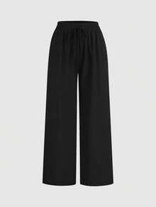 Sweetra Sommer Mode Neuer Stil Slouchy Textur Weite Beine Lange Hose, Schwarz & Weiß All-Match Vielseitig Schlankmachend Drapierte Haus Lässig Hose 2 Stücke - Verschiedenfarbig - Übersicht 4