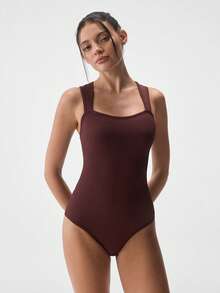 Loungeista 1pc Women Solid Seamless Waist Cincher Briefs Bodysuit Black Camisole Triangle Panty Shapewear Casual Tummy Control Body Shaper - Chocolate Brown - View 4