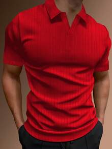 Manfinity Homme Men Solid Ribbed Knit Polo Shirt, Formal - Red - View 7