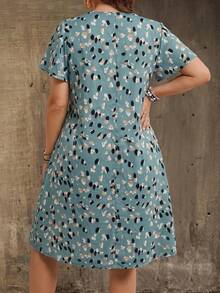 EMERY ROSE Große Größen V-Ausschnitt Kurzarm Lässig Kleid, Country Lässig Urlaubsoutfits Frau, Einfach und Modisch für den Alltag, Sommer Tops Damen, Sommer Outfits für Frauen - Grün - Übersicht 2