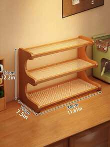 1 PC 2/3 Tier High Capacity Thickened Drainage Sturdy Ladder Space Saving Stylish Natural Bamboo Multifunctional Storage Shelf For Kitchen Office Vanity Home Decor Organization Rack - Brown - View 14