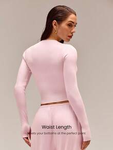 GLOWMODE TENCEL™ Modal 全流暢絲滑輕盈修身腰長長袖上衣 日常休閒穿搭 - 粉色 - 查看 2