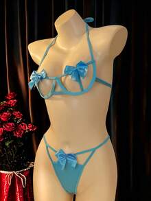 SHEIN Đồ lót nữ gợi cảm (Có gọng, Thông) - Màu xanh nhạt - Xem 4