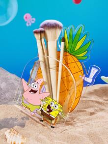 SpongeBob SquarePants | SHEIN 卡通鳳梨屋透明壓克力桌面收納盒，可愛桌面儲物盒，適用化妝刷、文具與化妝品，適合女孩、學生與上班族 - 彩色 - 查看 4