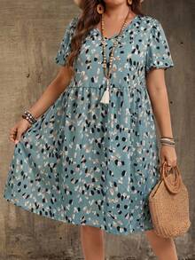EMERY ROSE Große Größen V-Ausschnitt Kurzarm Lässig Kleid, Country Lässig Urlaubsoutfits Frau, Einfach und Modisch für den Alltag, Sommer Tops Damen, Sommer Outfits für Frauen - Grün - Übersicht 5